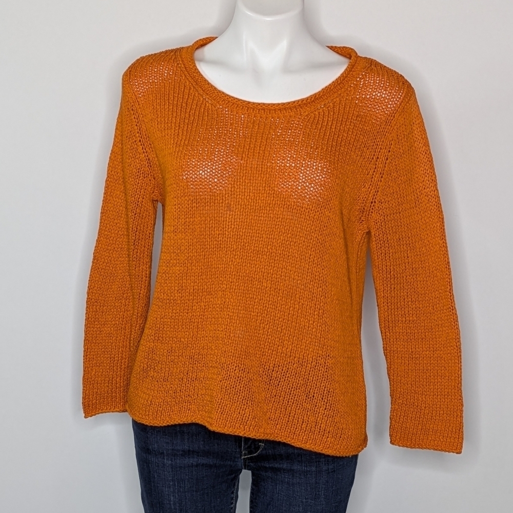 Eileen Fisher Orange Lightweight Open Knit Sweater